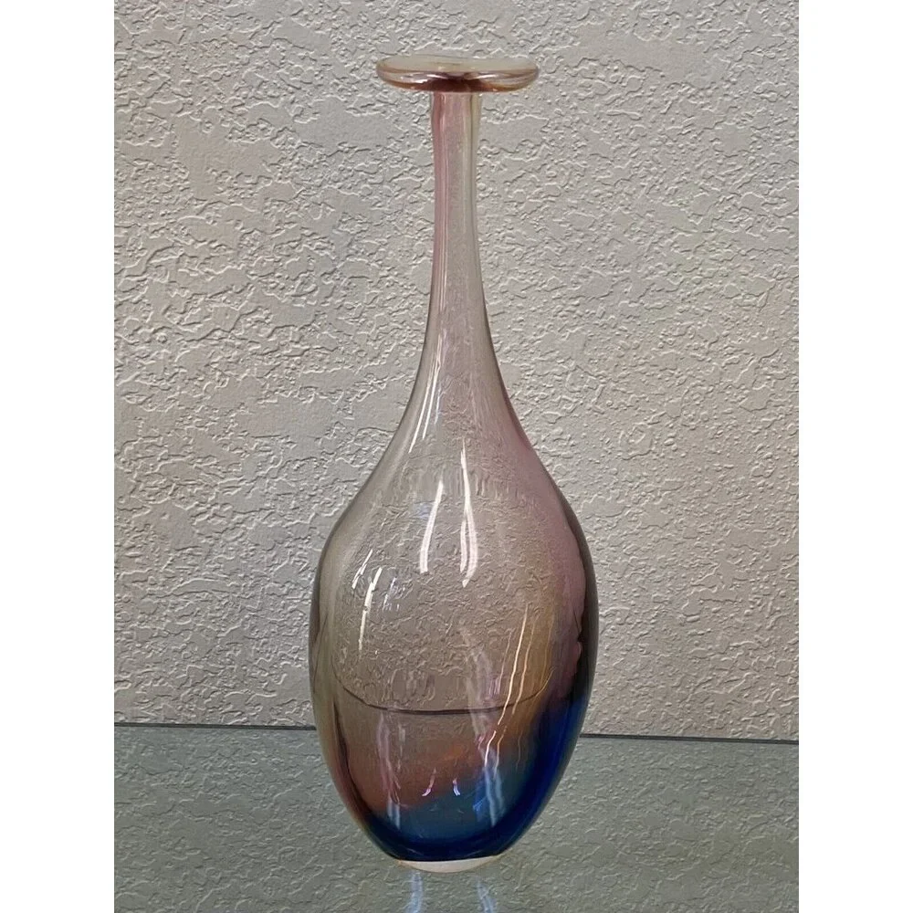 Kosta Boda Kjell Engman 11 1/2" Fidji Rainbow Art Glass Bottle Vase 48838 - Picture 4 of 16